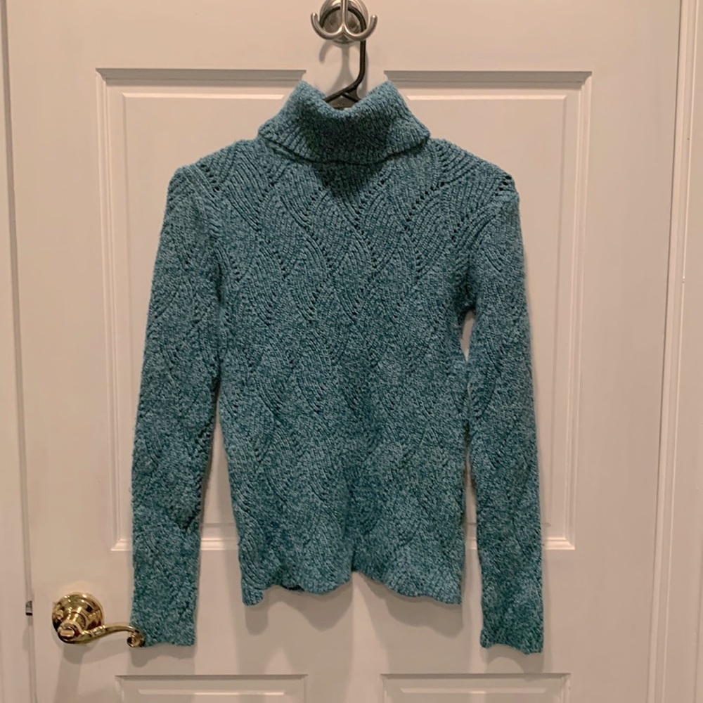 NEVER WORN Sundance Teal turtleneck sweater wave knit XS